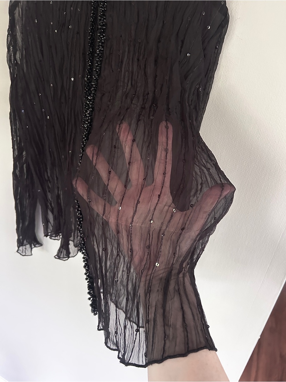 Vintage Black Sheer Mesh Sequin Beaded 90s Statement Topper Evening Jacket Sz 10 - Picture 12 of 15